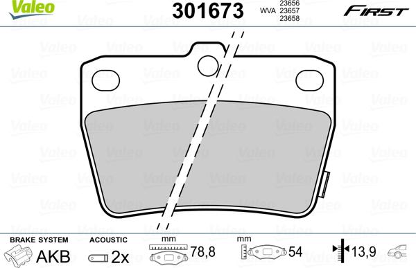 Valeo 301673 - Brake Pad Set, disc brake www.parts5.com