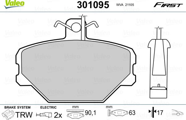 Valeo 301095 - Sada brzdových destiček, kotoučová brzda www.parts5.com