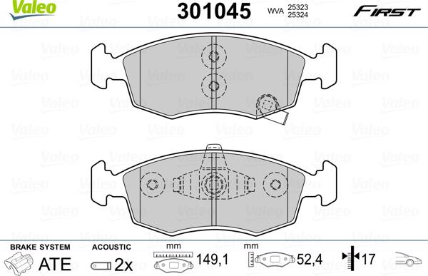 Valeo 301045 - Fren balata seti, diskli fren www.parts5.com