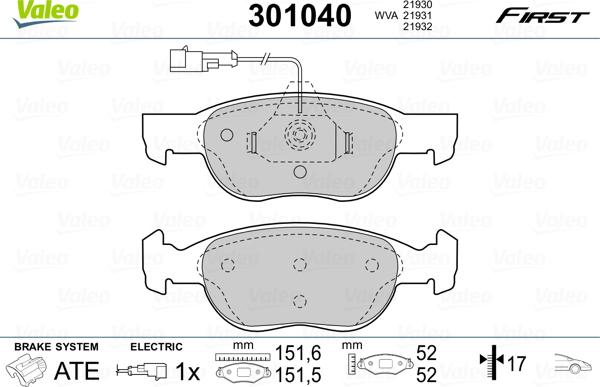 Valeo 301040 - Set placute frana,frana disc www.parts5.com