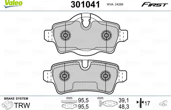 Valeo 301041 - Juego de pastillas de freno www.parts5.com