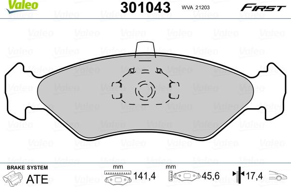 Valeo 301043 - Zestaw klocków hamulcowych, hamulce tarczowe parts5.com