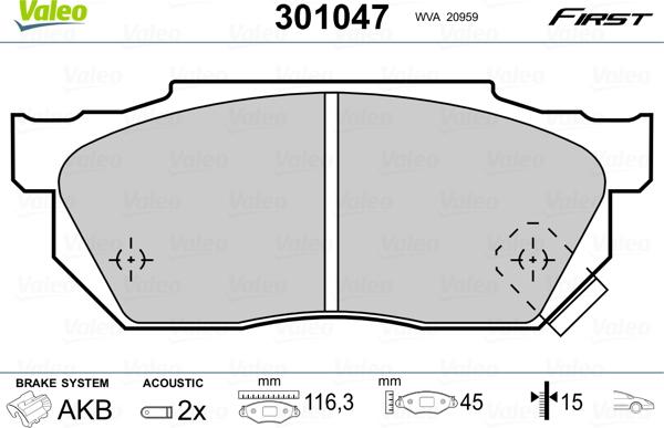 Valeo 301047 - Zestaw klocków hamulcowych, hamulce tarczowe www.parts5.com