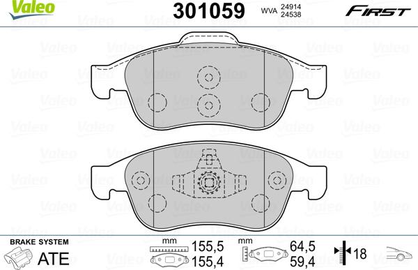 Valeo 301059 - Komplet zavornih oblog, ploscne (kolutne) zavore www.parts5.com