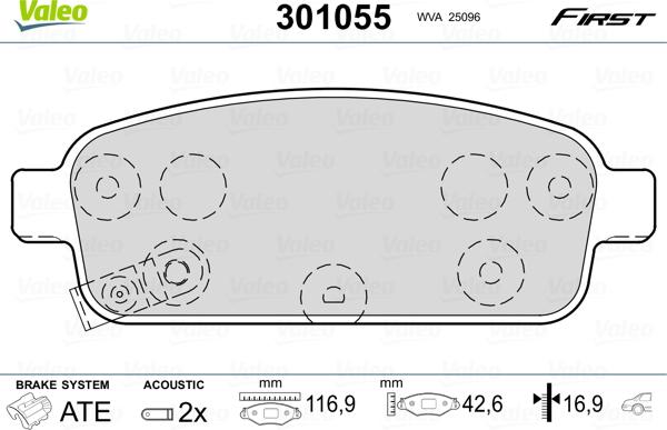 Valeo 301055 - Sada brzdových platničiek kotúčovej brzdy www.parts5.com