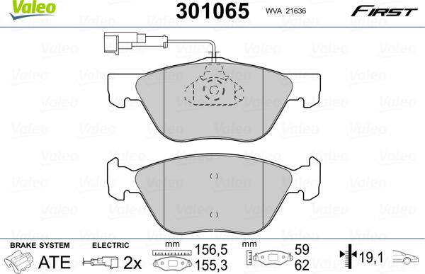 Valeo 301065 - Juego de pastillas de freno www.parts5.com