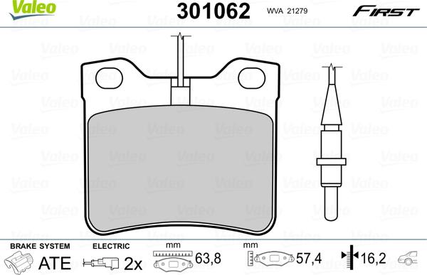 Valeo 301062 - Brake Pad Set, disc brake www.parts5.com