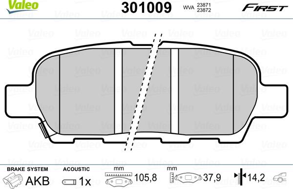 Valeo 301009 - Bremsbelagsatz, Scheibenbremse www.parts5.com