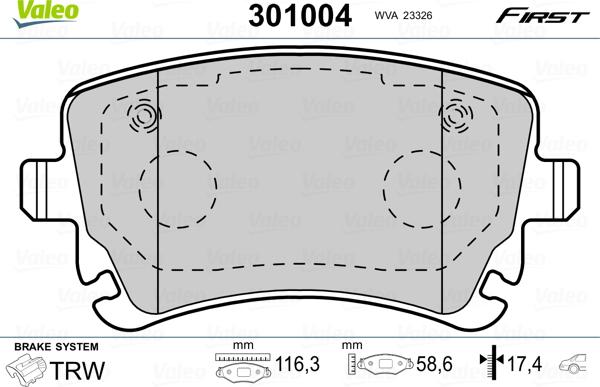 Valeo 301004 - Sada brzdových platničiek kotúčovej brzdy www.parts5.com