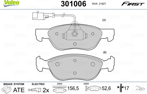 Valeo 301006 - Juego de pastillas de freno www.parts5.com