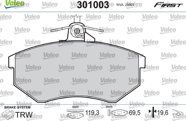 Valeo 301003 - Тормозные колодки, дисковые, комплект www.parts5.com