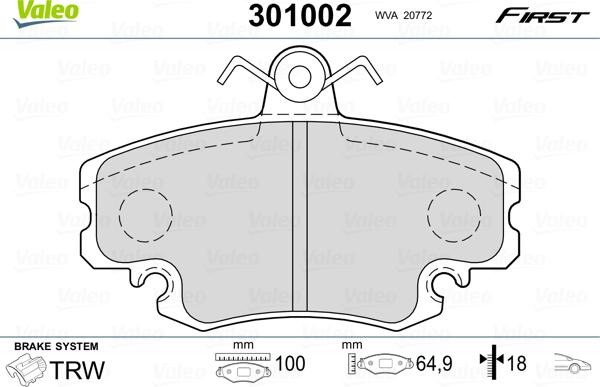 Valeo 301002 - Sada brzdových platničiek kotúčovej brzdy www.parts5.com