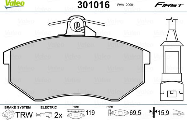 Valeo 301016 - Jarrupala, levyjarru www.parts5.com