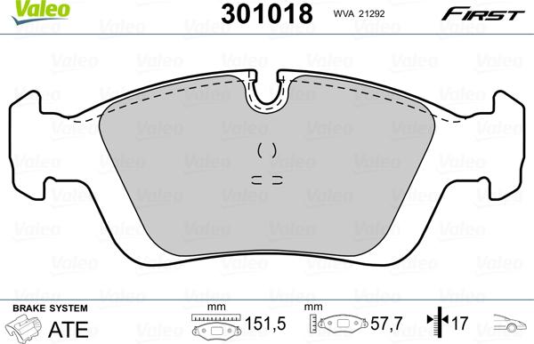 Valeo 301018 - Komplet zavornih oblog, ploscne (kolutne) zavore www.parts5.com