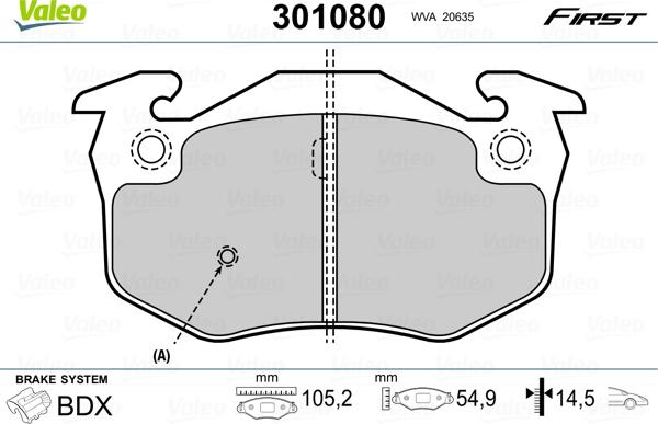 Valeo 301080 - Brake Pad Set, disc brake www.parts5.com