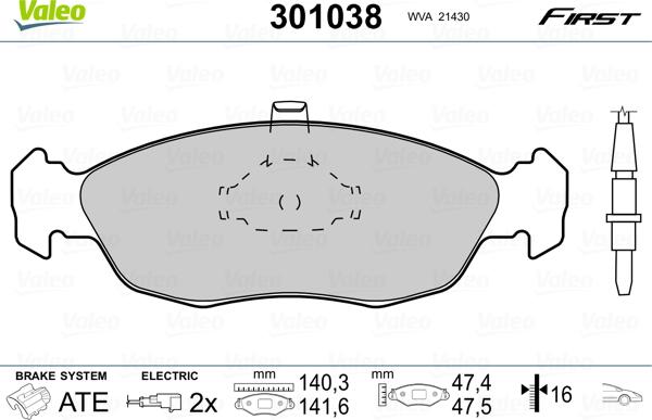 Valeo 301038 - Тормозные колодки, дисковые, комплект www.parts5.com