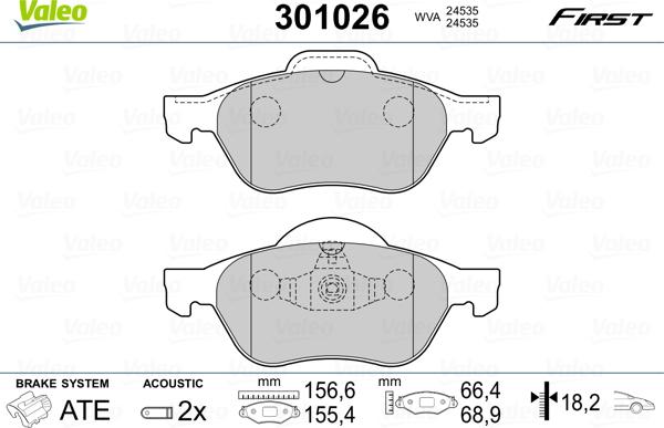 Valeo 301026 - Sada brzdových destiček, kotoučová brzda www.parts5.com