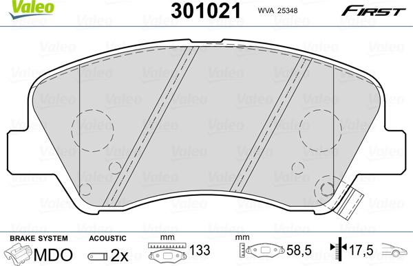 Valeo 301021 - Sada brzdových destiček, kotoučová brzda www.parts5.com