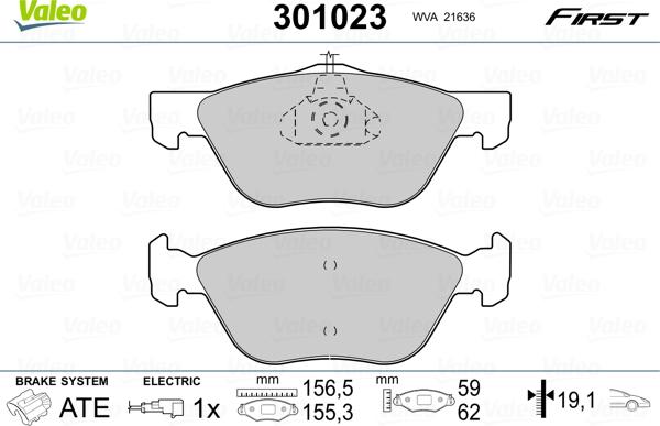 Valeo 301023 - Zestaw klocków hamulcowych, hamulce tarczowe parts5.com