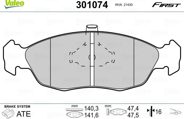 Valeo 301074 - Σετ τακάκια, δισκόφρενα www.parts5.com