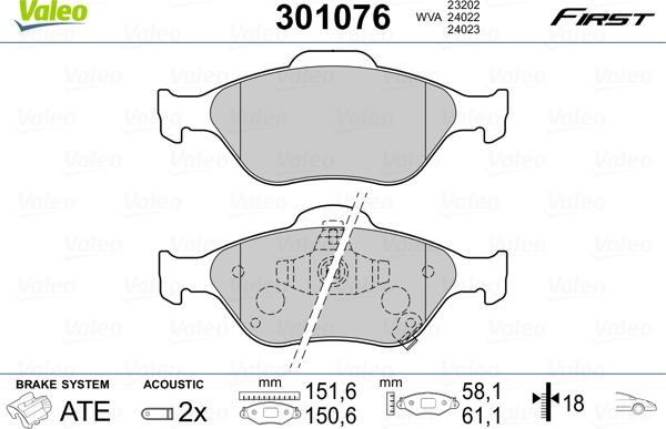 Valeo 301076 - Set placute frana,frana disc www.parts5.com