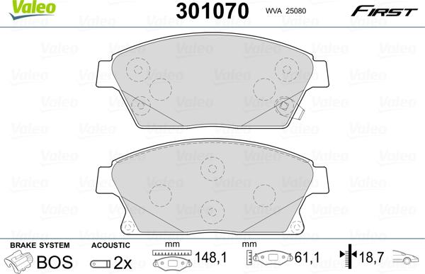 Valeo 301070 - Комплект спирачно феродо, дискови спирачки www.parts5.com