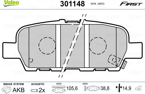 Valeo 301148 - Bremsbelagsatz, Scheibenbremse www.parts5.com