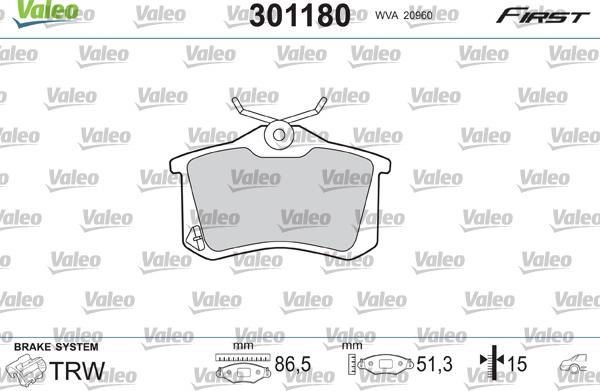 Valeo 301180 - Sada brzdových platničiek kotúčovej brzdy www.parts5.com