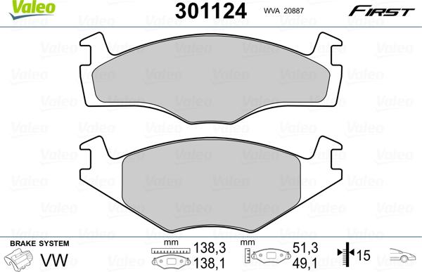 Valeo 301124 - Bremsbelagsatz, Scheibenbremse www.parts5.com