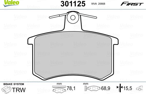 Valeo 301125 - Σετ τακάκια, δισκόφρενα www.parts5.com