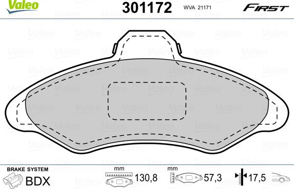 Valeo 301172 - Zestaw klocków hamulcowych, hamulce tarczowe www.parts5.com