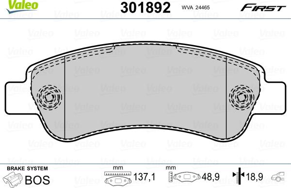 Valeo 301892 - Sada brzdových platničiek kotúčovej brzdy www.parts5.com