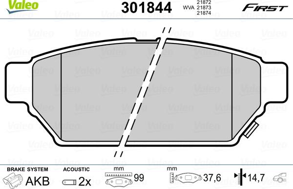 Valeo 301844 - Komplet zavornih oblog, ploscne (kolutne) zavore www.parts5.com