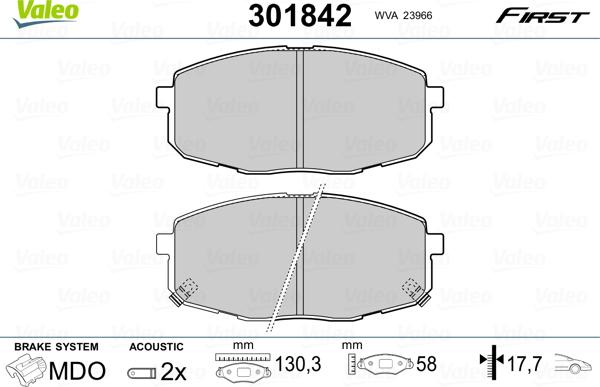 Valeo 301842 - Juego de pastillas de freno parts5.com