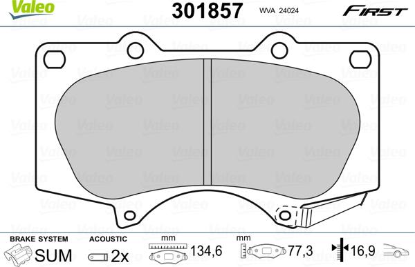 Valeo 301857 - Juego de pastillas de freno www.parts5.com