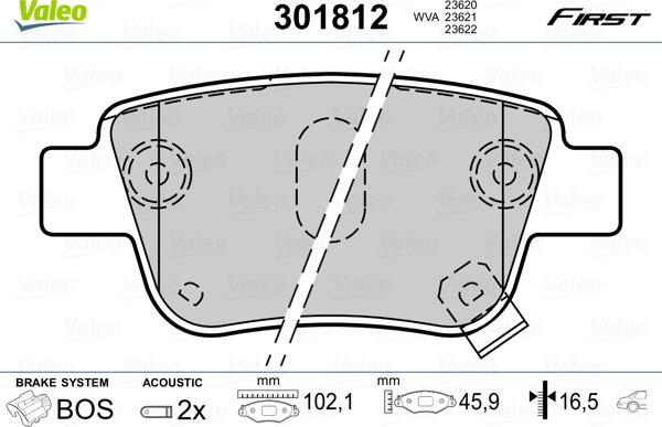 Valeo 301812 - Sada brzdových platničiek kotúčovej brzdy parts5.com