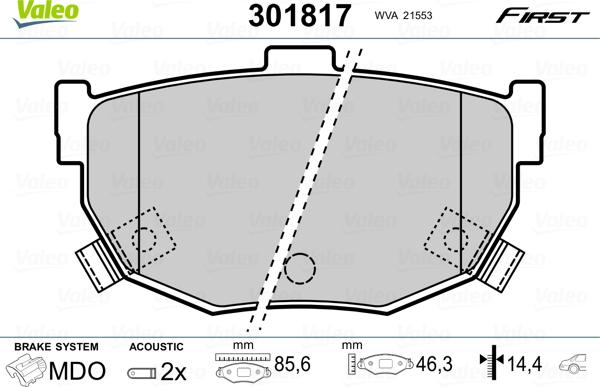 Valeo 301817 - Тормозные колодки, дисковые, комплект www.parts5.com