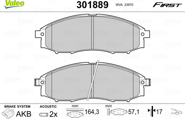 Valeo 301889 - Brake Pad Set, disc brake parts5.com