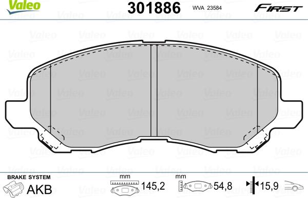 Valeo 301886 - Juego de pastillas de freno www.parts5.com