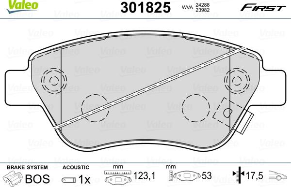 Valeo 301825 - Σετ τακάκια, δισκόφρενα www.parts5.com