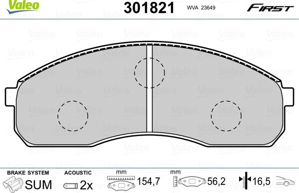 Valeo 301821 - Тормозные колодки, дисковые, комплект www.parts5.com