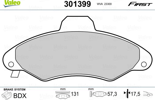 Valeo 301399 - Тормозные колодки, дисковые, комплект www.parts5.com