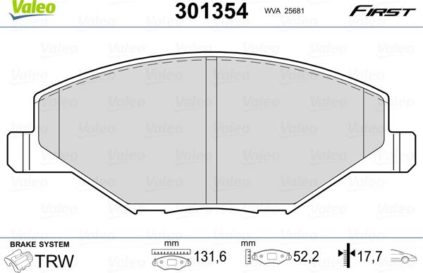 Valeo 301354 - Zestaw klocków hamulcowych, hamulce tarczowe www.parts5.com