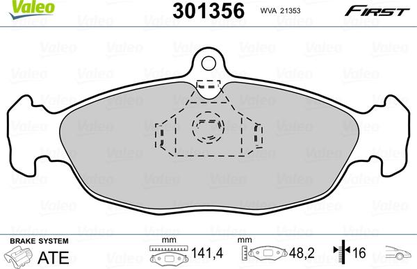 Valeo 301356 - Тормозные колодки, дисковые, комплект www.parts5.com