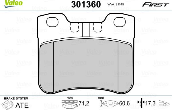 Valeo 301360 - Тормозные колодки, дисковые, комплект www.parts5.com