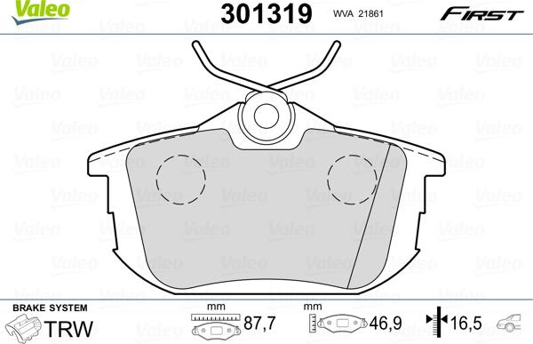 Valeo 301319 - Sada brzdových destiček, kotoučová brzda www.parts5.com