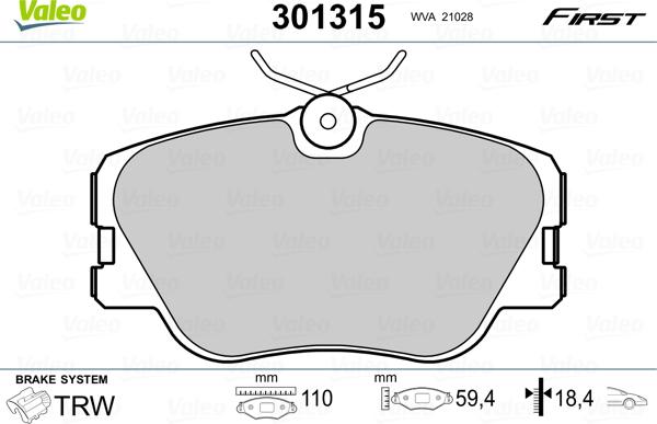 Valeo 301315 - Set placute frana,frana disc www.parts5.com