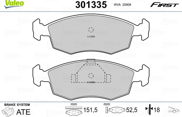 Valeo 301335 - Тормозные колодки, дисковые, комплект www.parts5.com