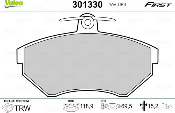 Valeo 301330 - Jarrupala, levyjarru www.parts5.com