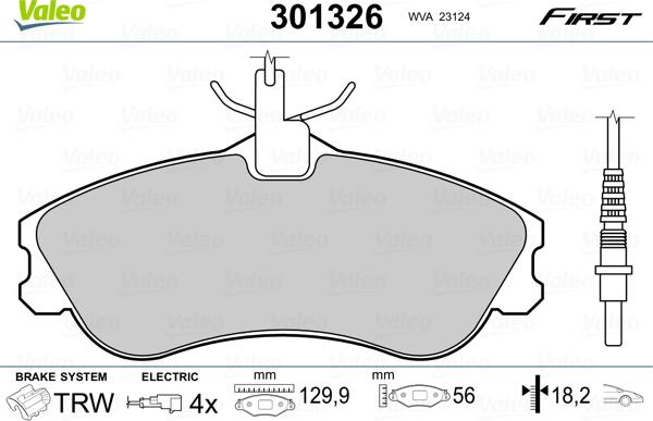 Valeo 301326 - Комплект спирачно феродо, дискови спирачки www.parts5.com